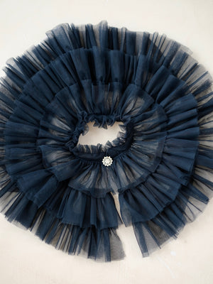 Vella Tulle Cape with Brooch | Midnight Blue | Pre-order