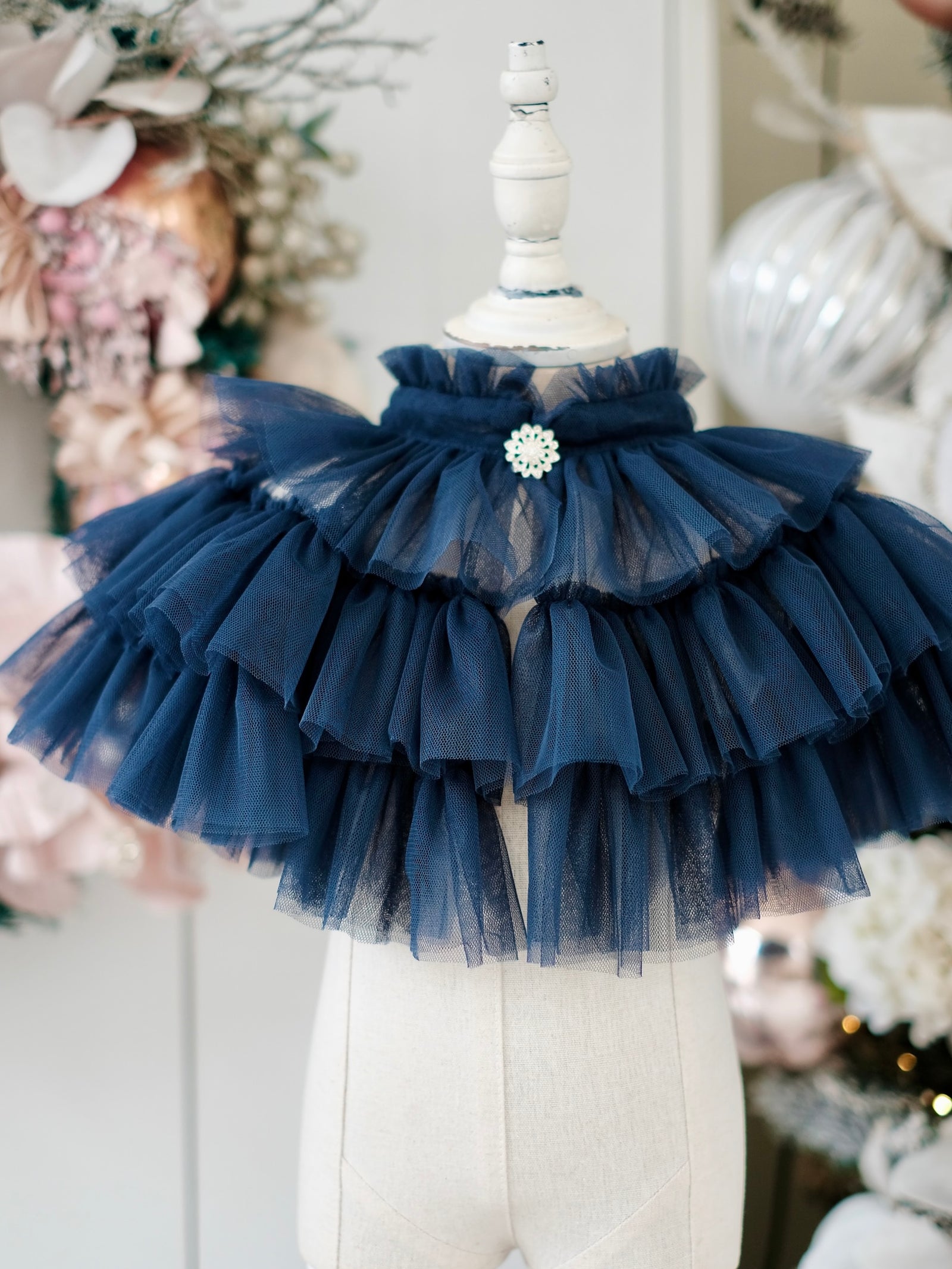 Vella Tulle Cape with Brooch | Midnight Blue | Pre-order