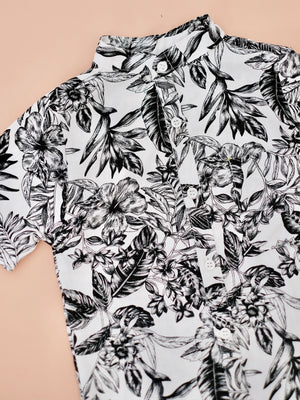 Collarless Button Down Shirt | Black