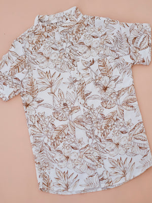 Collarless Button Down Shirt |  Beige
