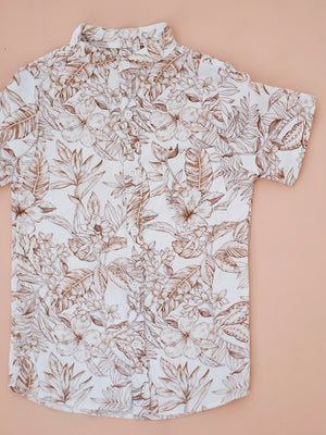 Collarless Button Down Shirt |  Beige