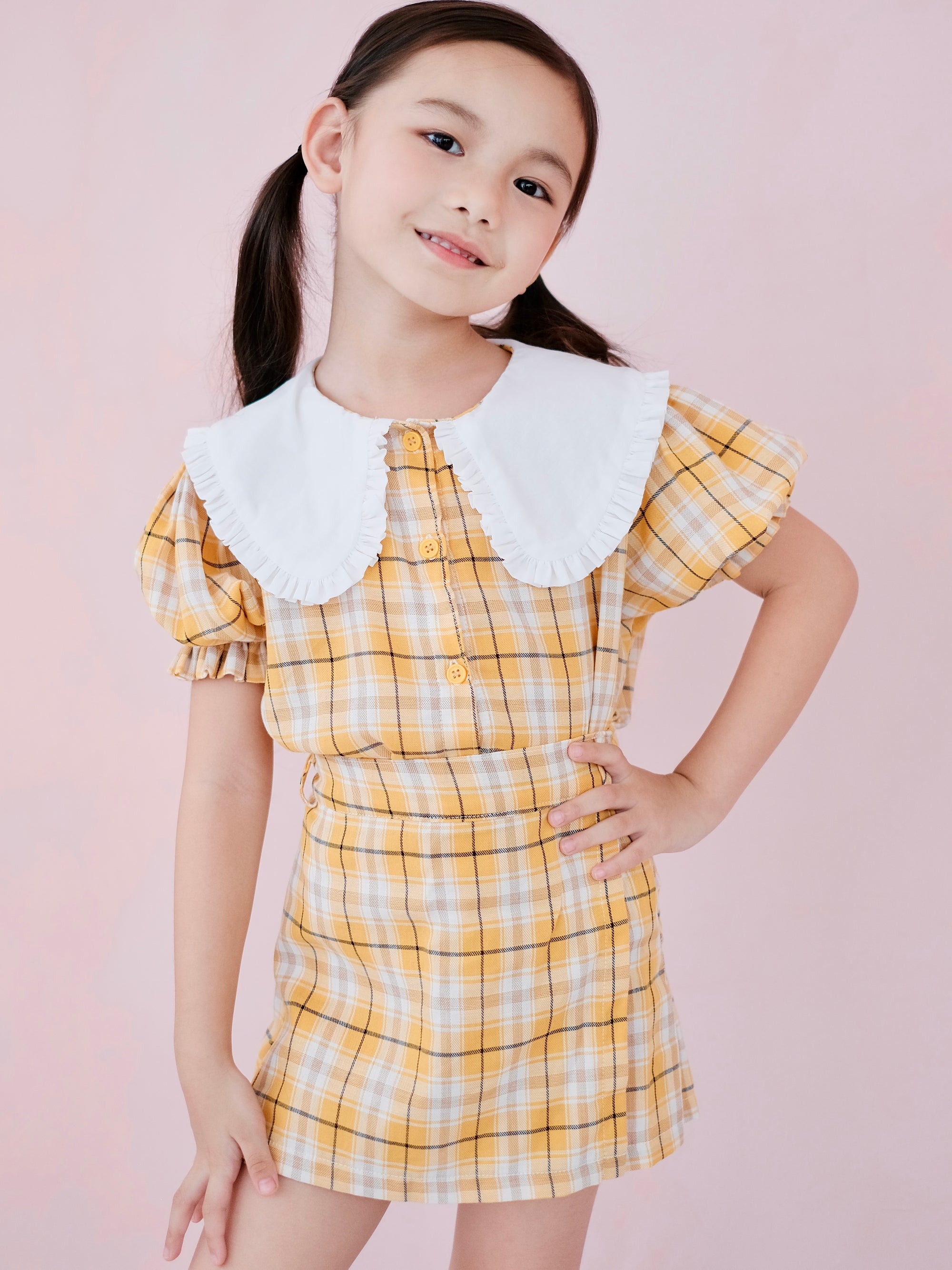 Salome | Top and Skort Set in Yellow Plaid