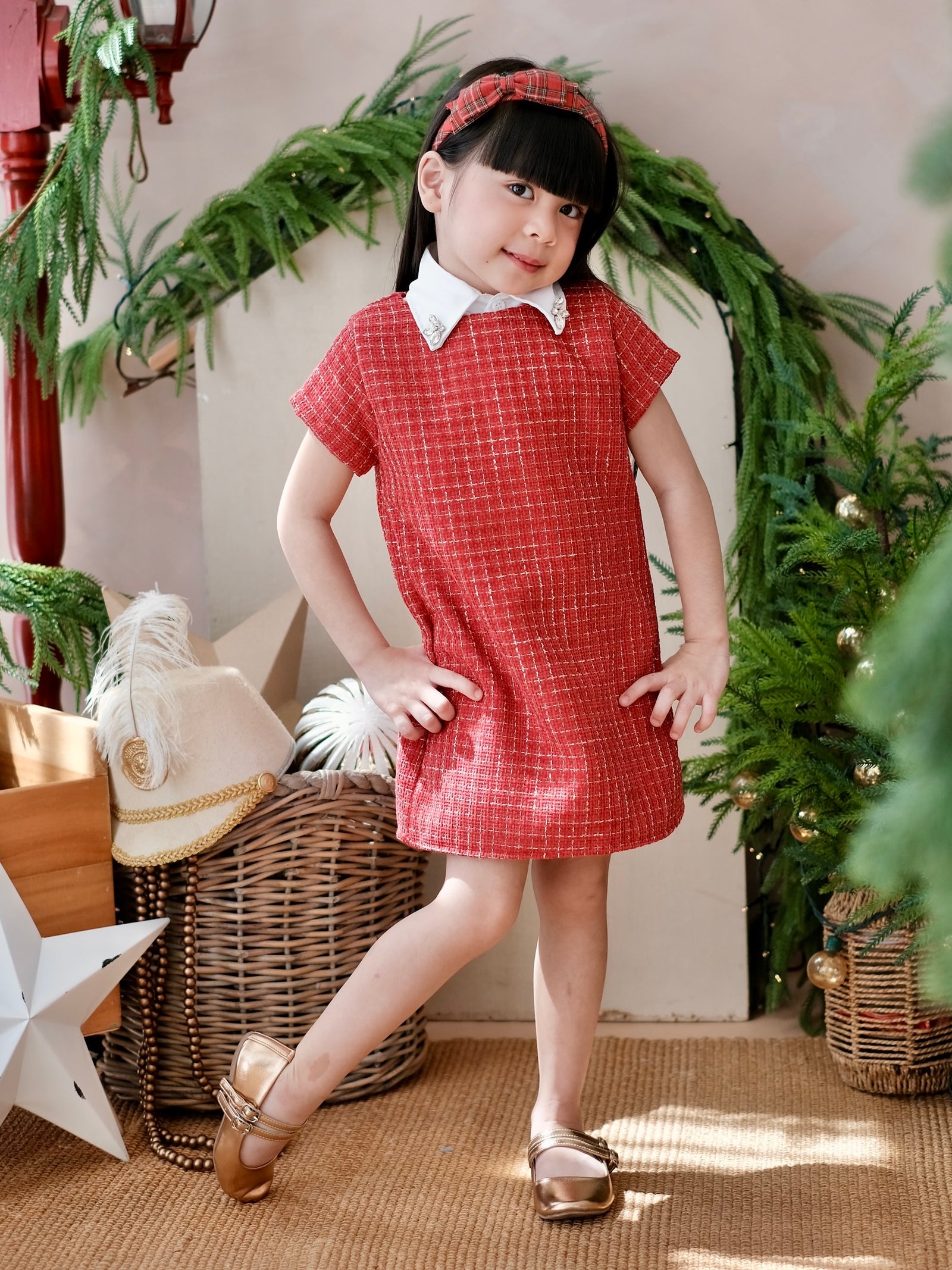 Willa Tweed Dress in Red