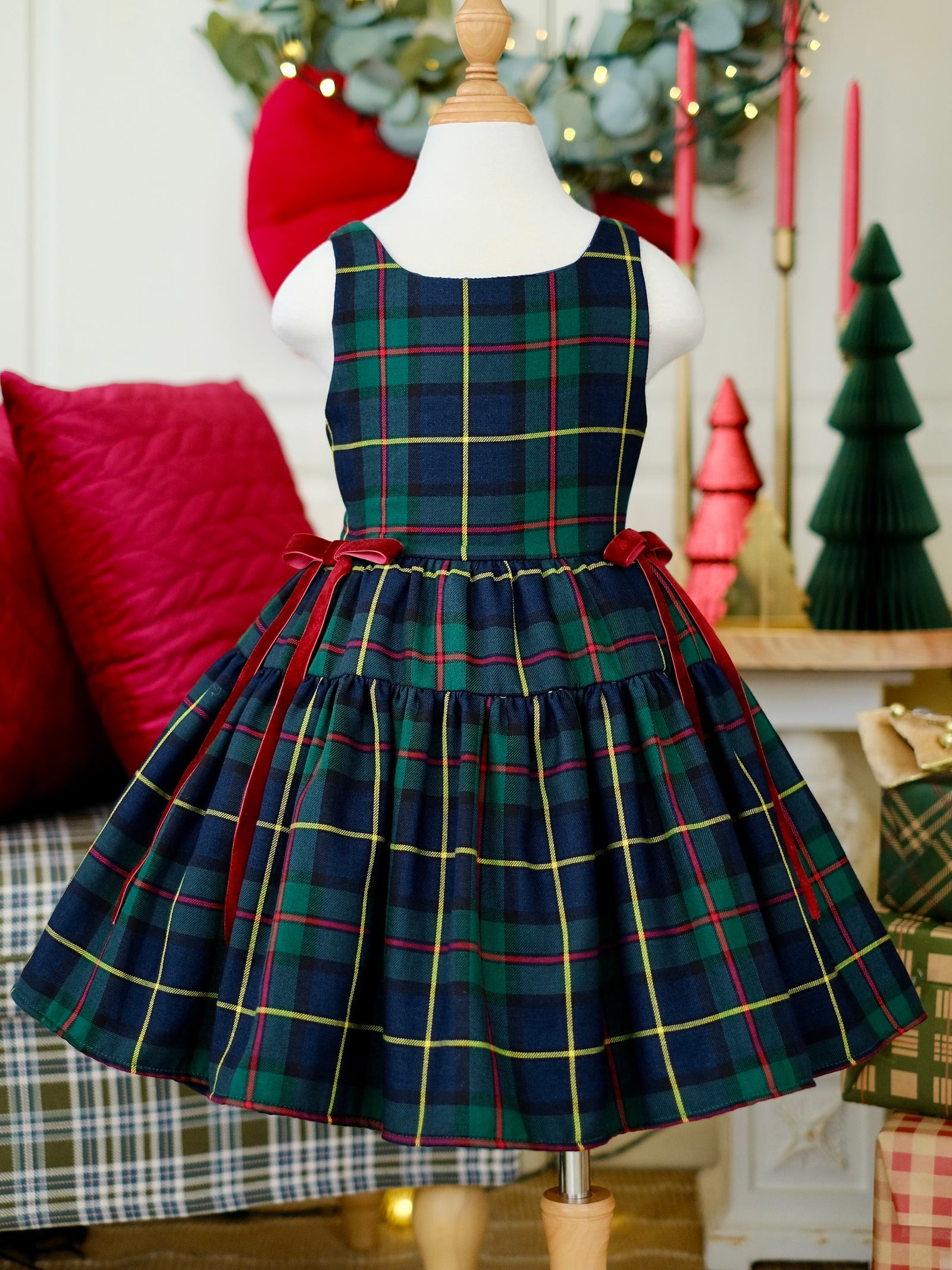 Sandrine Dress in Green Tartan | Pre-order