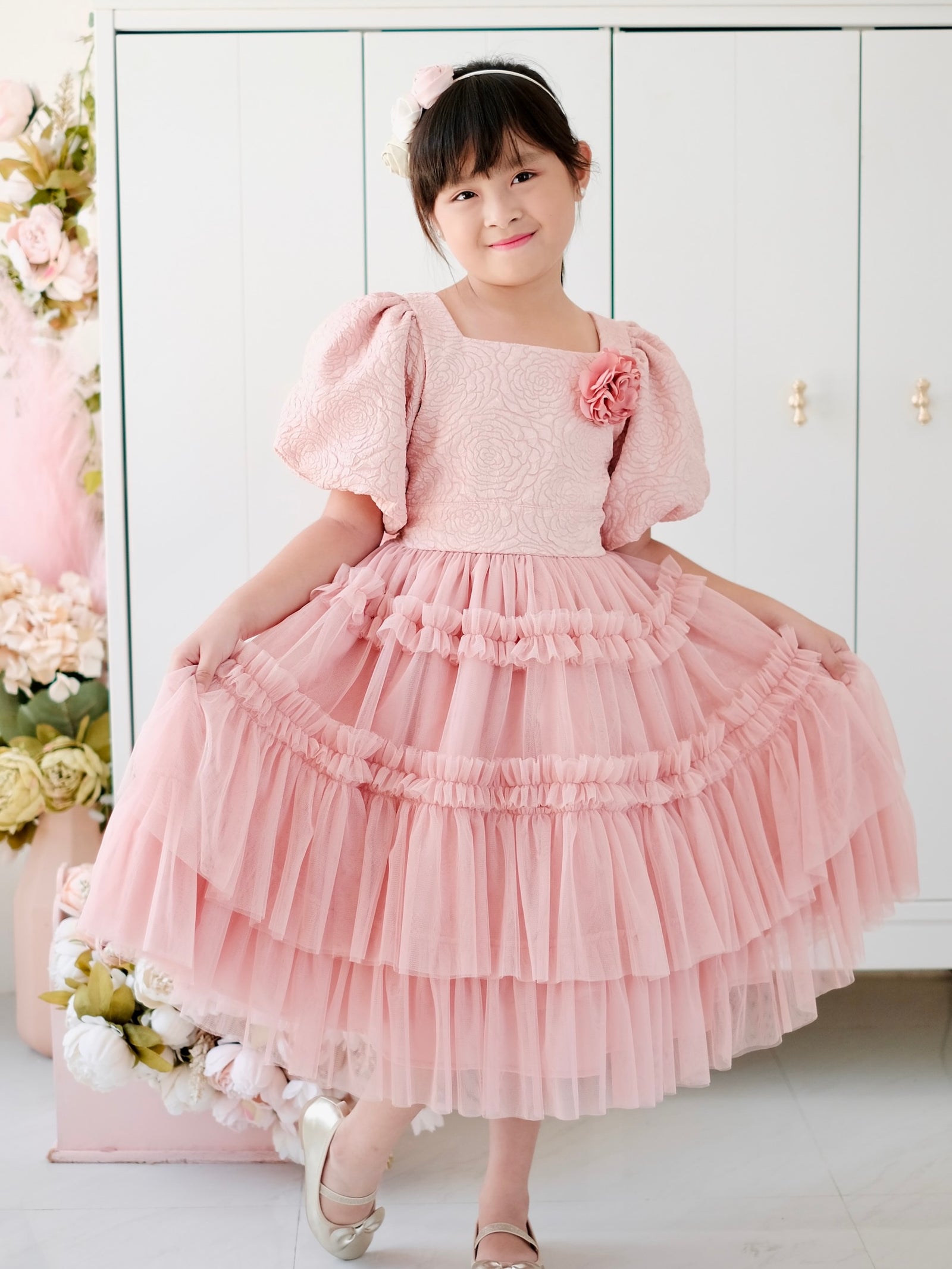 Pascalle Jacquard Midi Dress | Dusty Blush