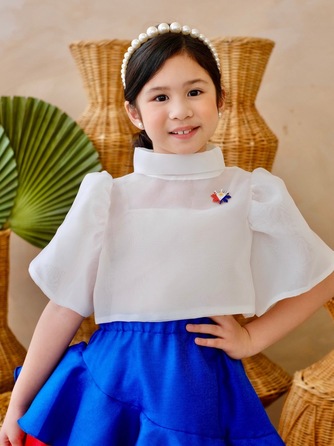 Sinag Filipiniana Top with Flag Pin | Off-White