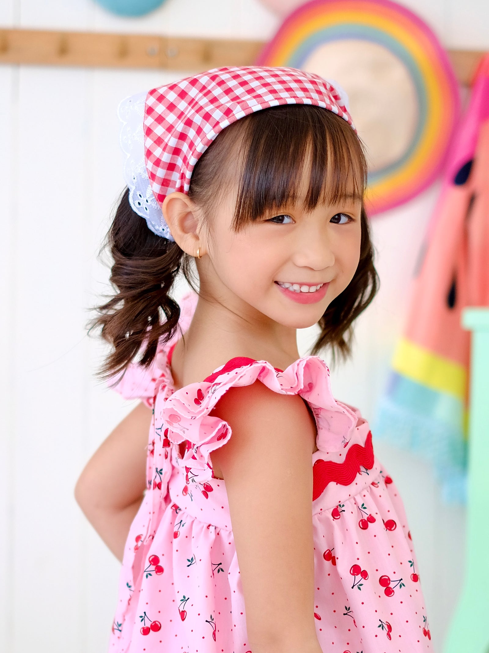 Headband Bandana | Gingham with Lace Trim