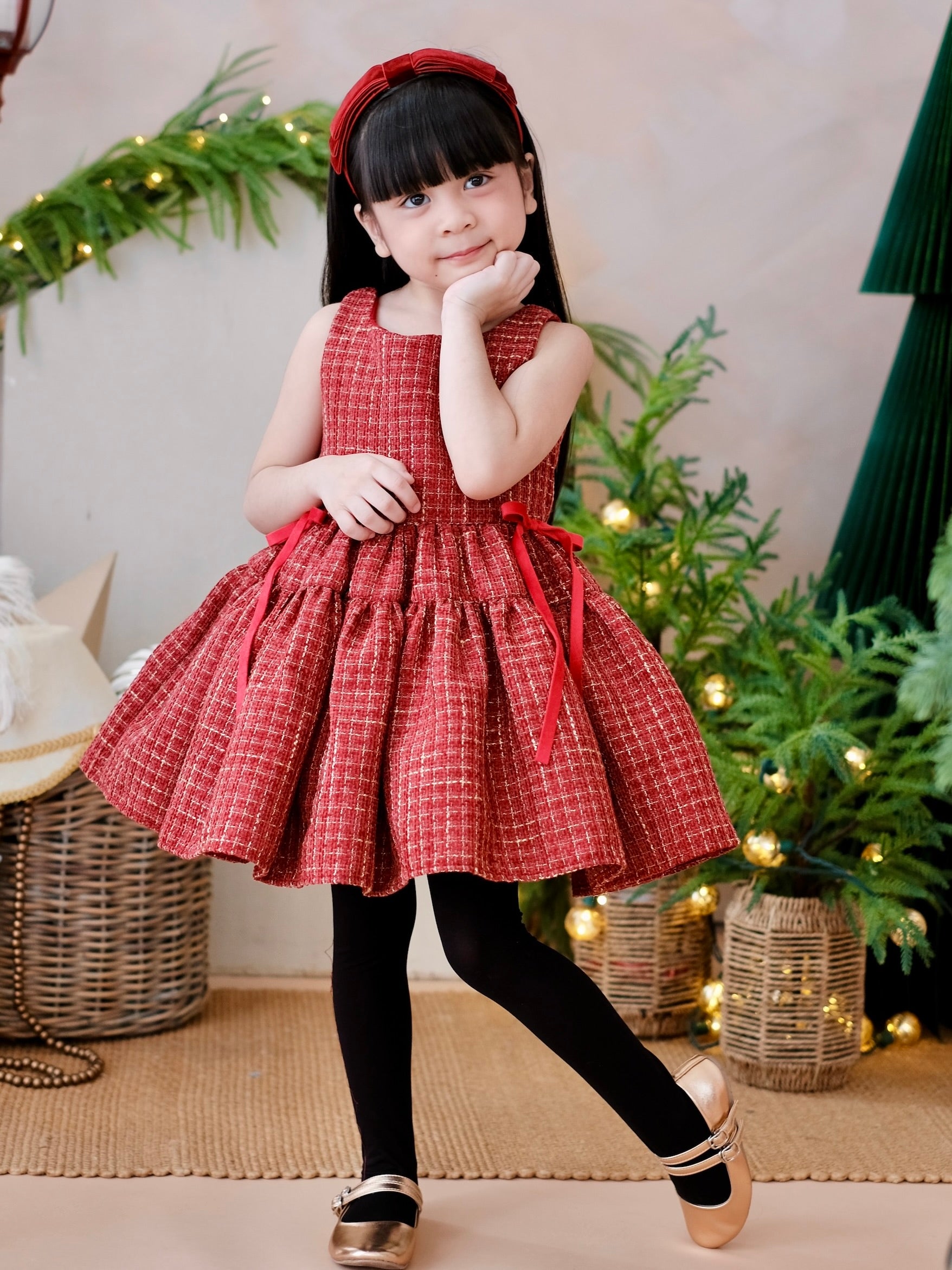 Sandrine Tweed Dress in Muted Burgundy