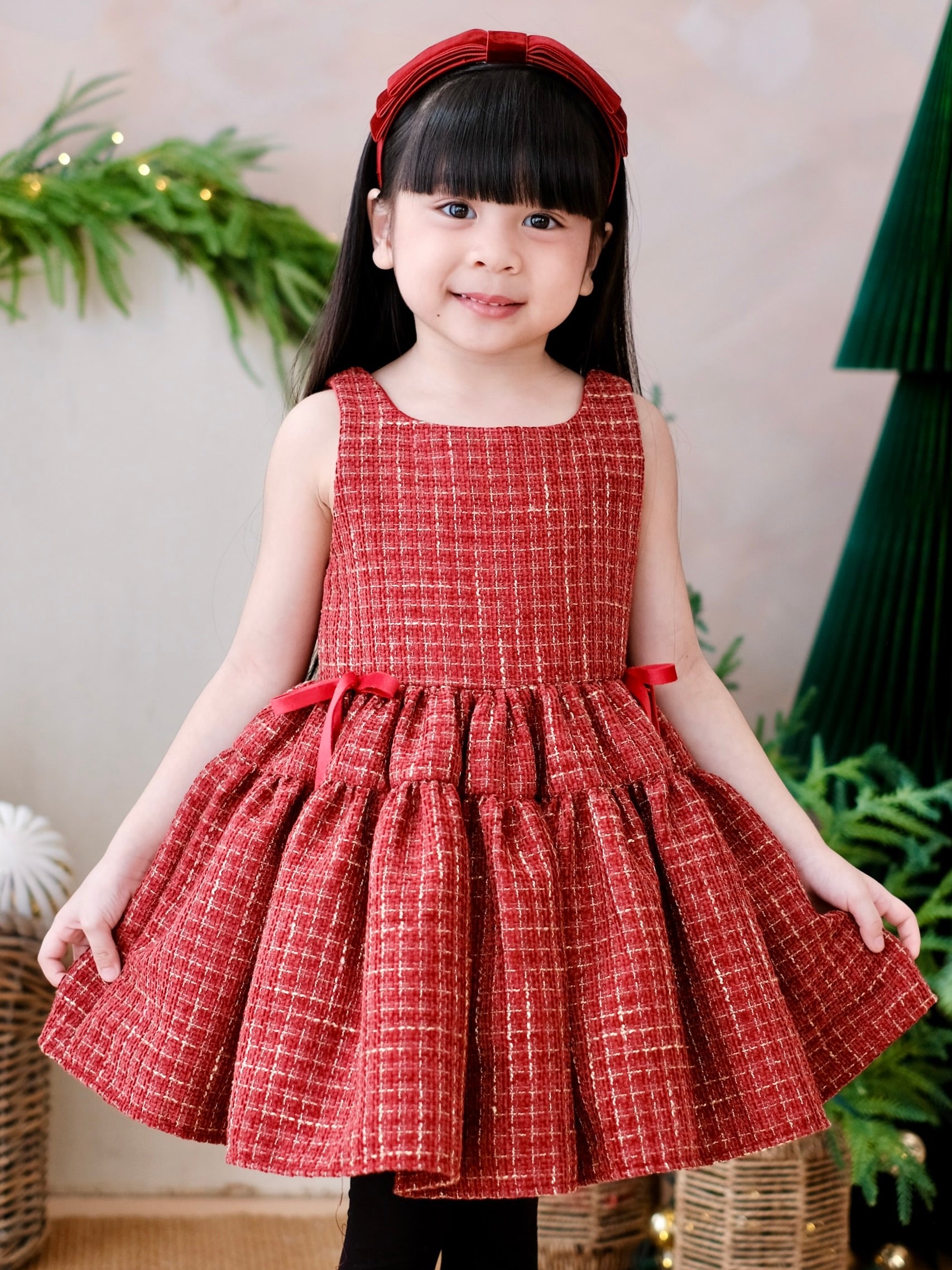 Sandrine Tweed Dress in Muted Burgundy