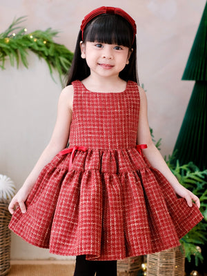 Sandrine Tweed Dress in Muted Burgundy