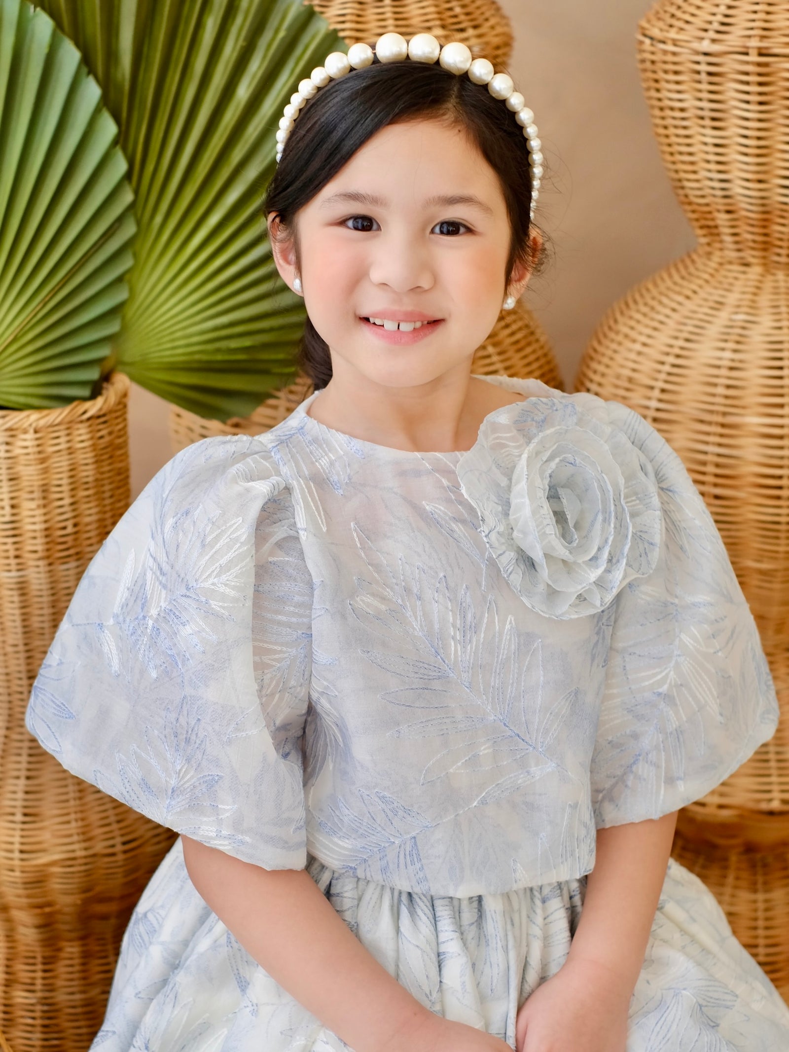 Carmelita Embroidered Filipiniana Top | Dusty Blue