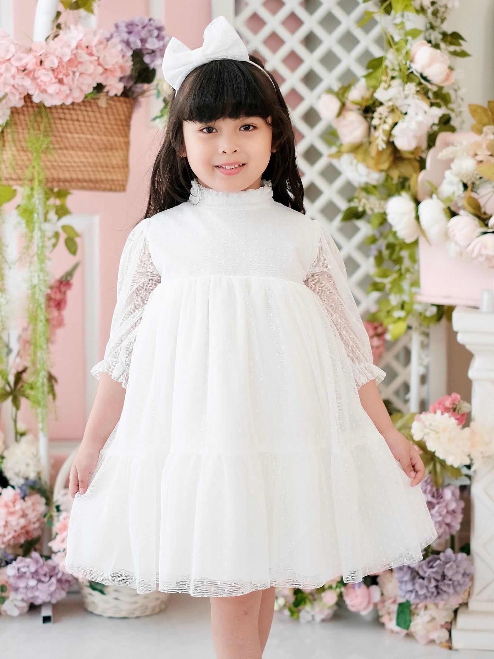 Bertha Doll Dress| Off-White | Set with Bow Headband
