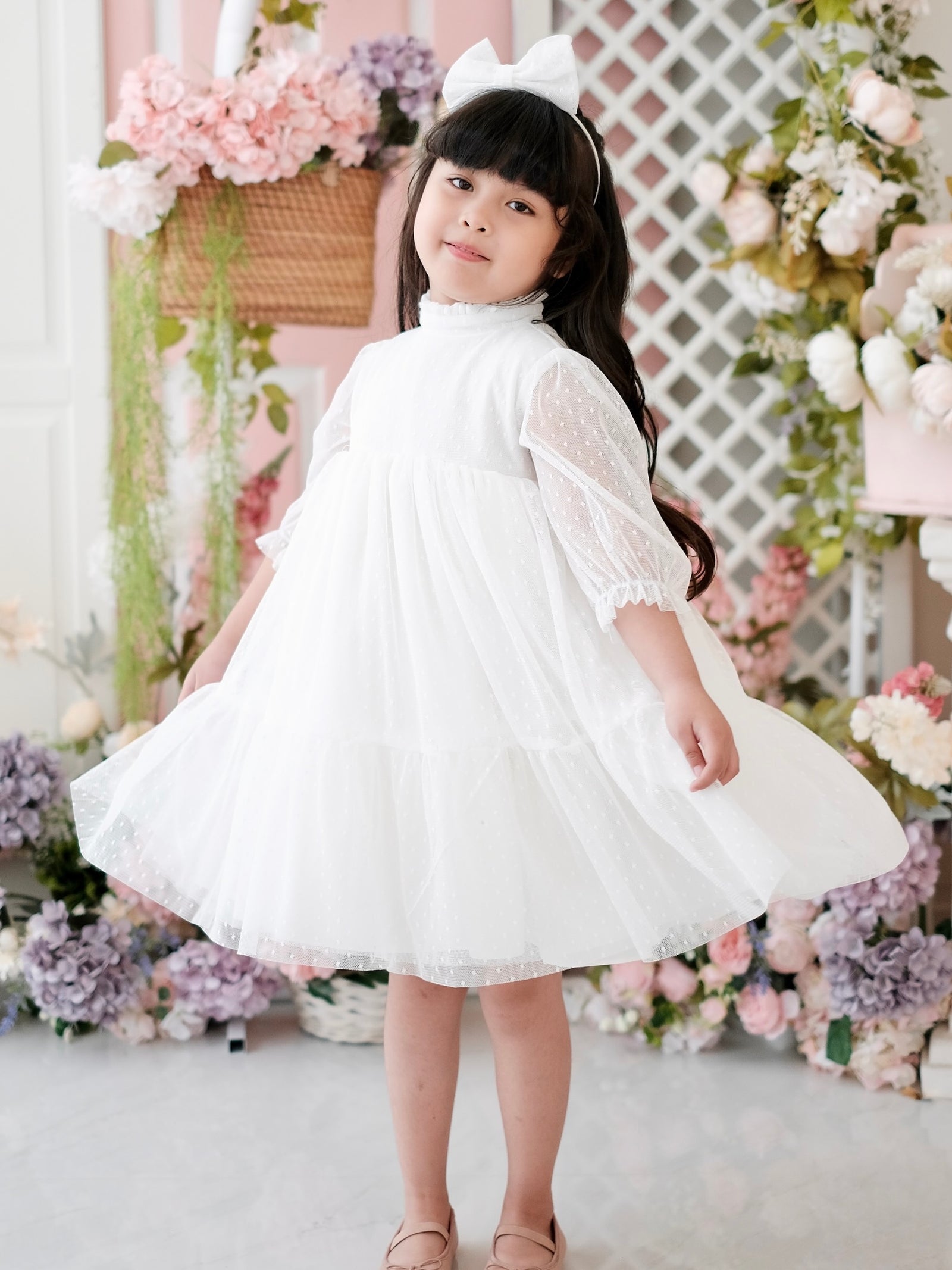 Bertha Doll Dress| Off-White | Set with Bow Headband