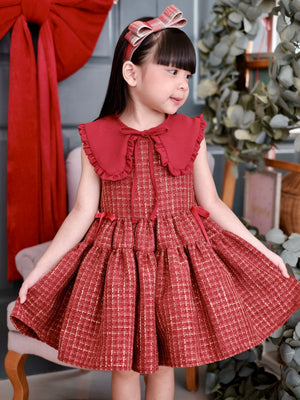 Sandrine Tweed Dress in Muted Burgundy