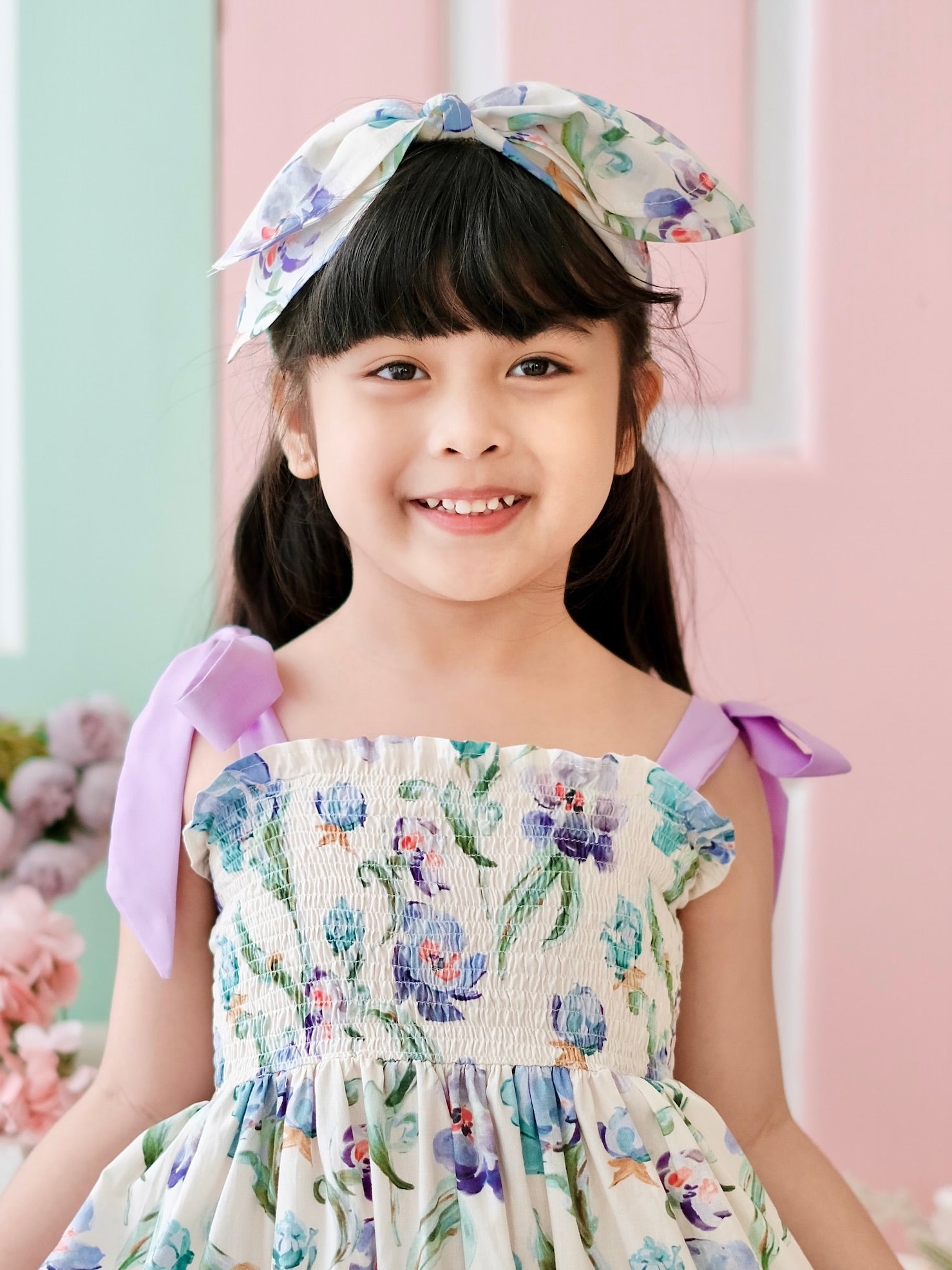 Cotton Bow Headband | Purple Floral