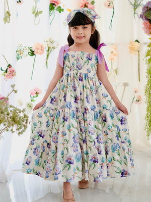 Eden Long Midi Dress in Periwinkle & Lavender