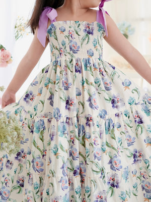 Eden Long Midi Dress in Periwinkle & Lavender