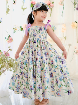 Eden Long Midi Dress in Periwinkle & Lavender
