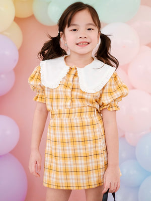Salome | Top and Skort Set in Yellow Plaid