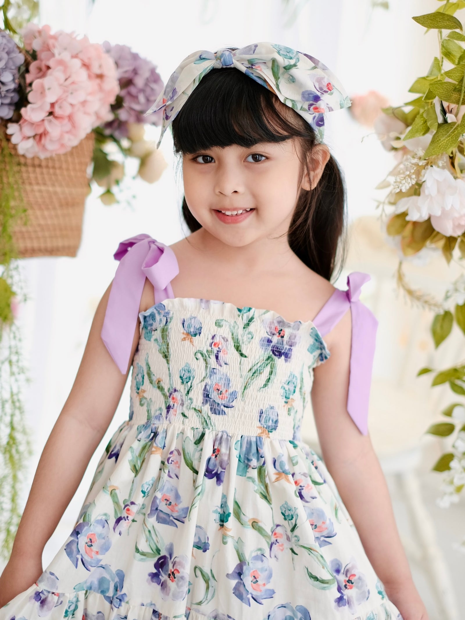 Cotton Bow Headband | Purple Floral