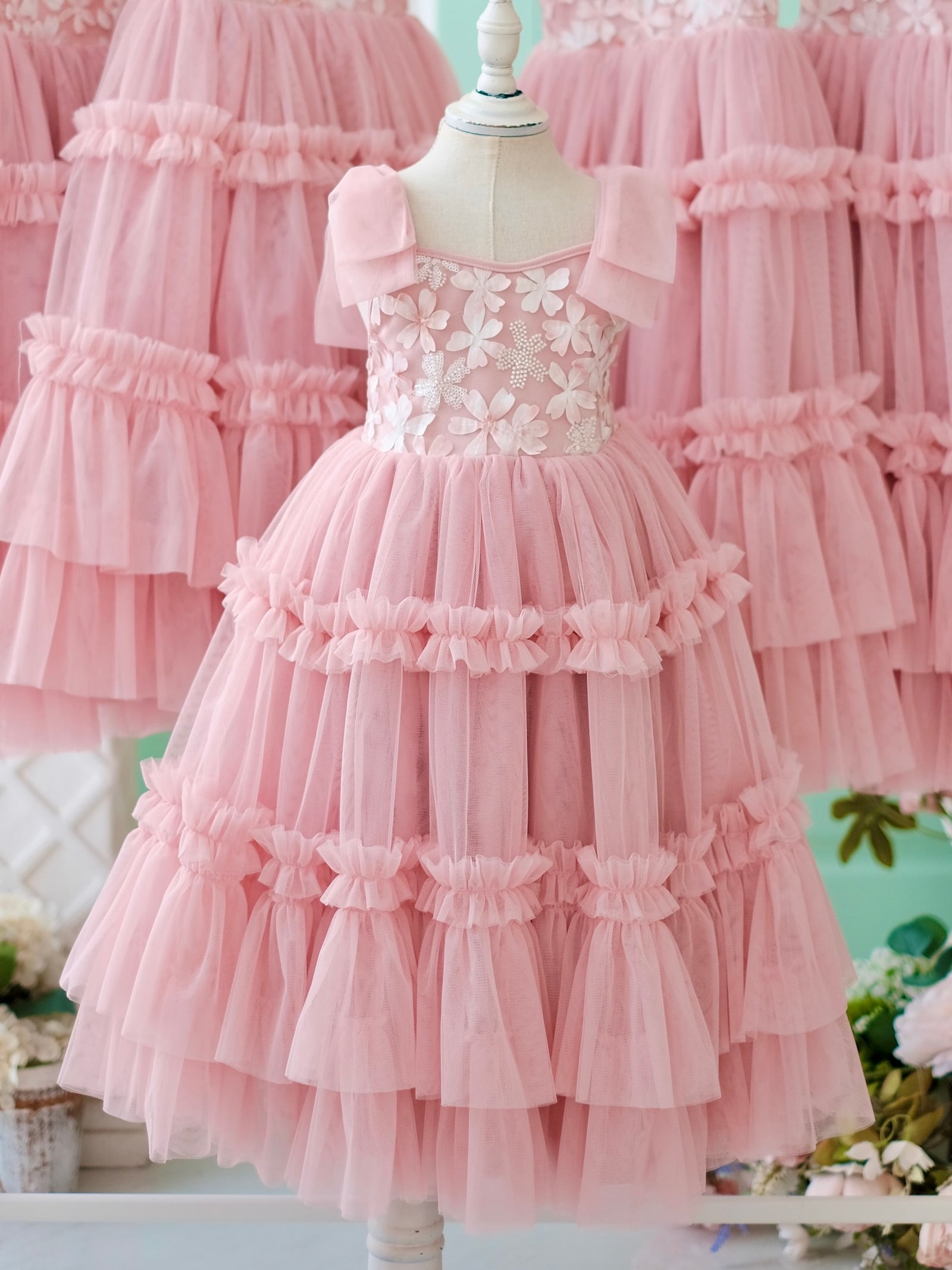 Imogen Long Tutu Dress in Cherry Blossom