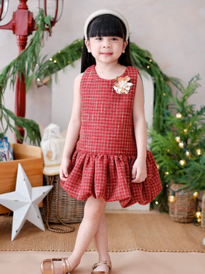 Vania Tweed Dress in Muted Burgundy | Pre-order