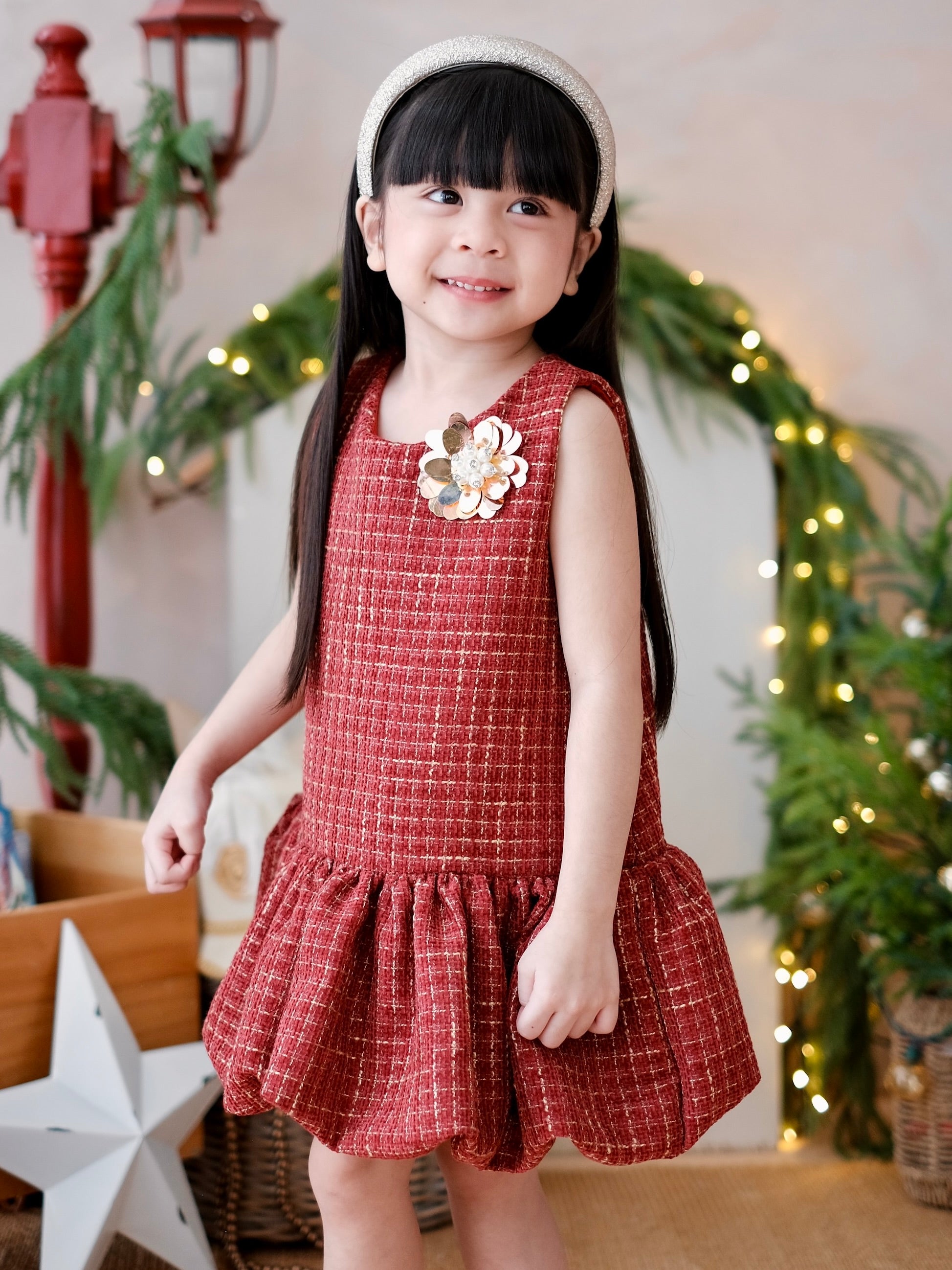 Vania Tweed Dress in Muted Burgundy | Pre-order