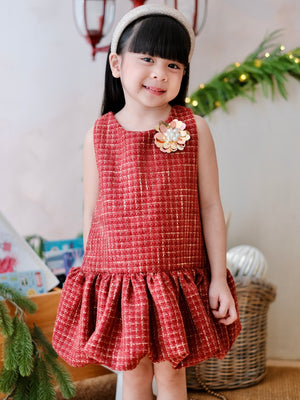 Vania Tweed Dress in Muted Burgundy | Pre-order