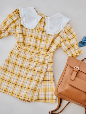 Salome | Top and Skort Set in Yellow Plaid