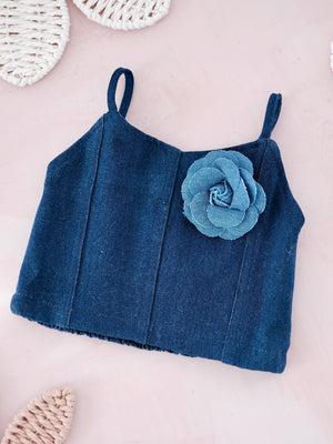 Meghan Corset Top with Denim Brooch | Size 2