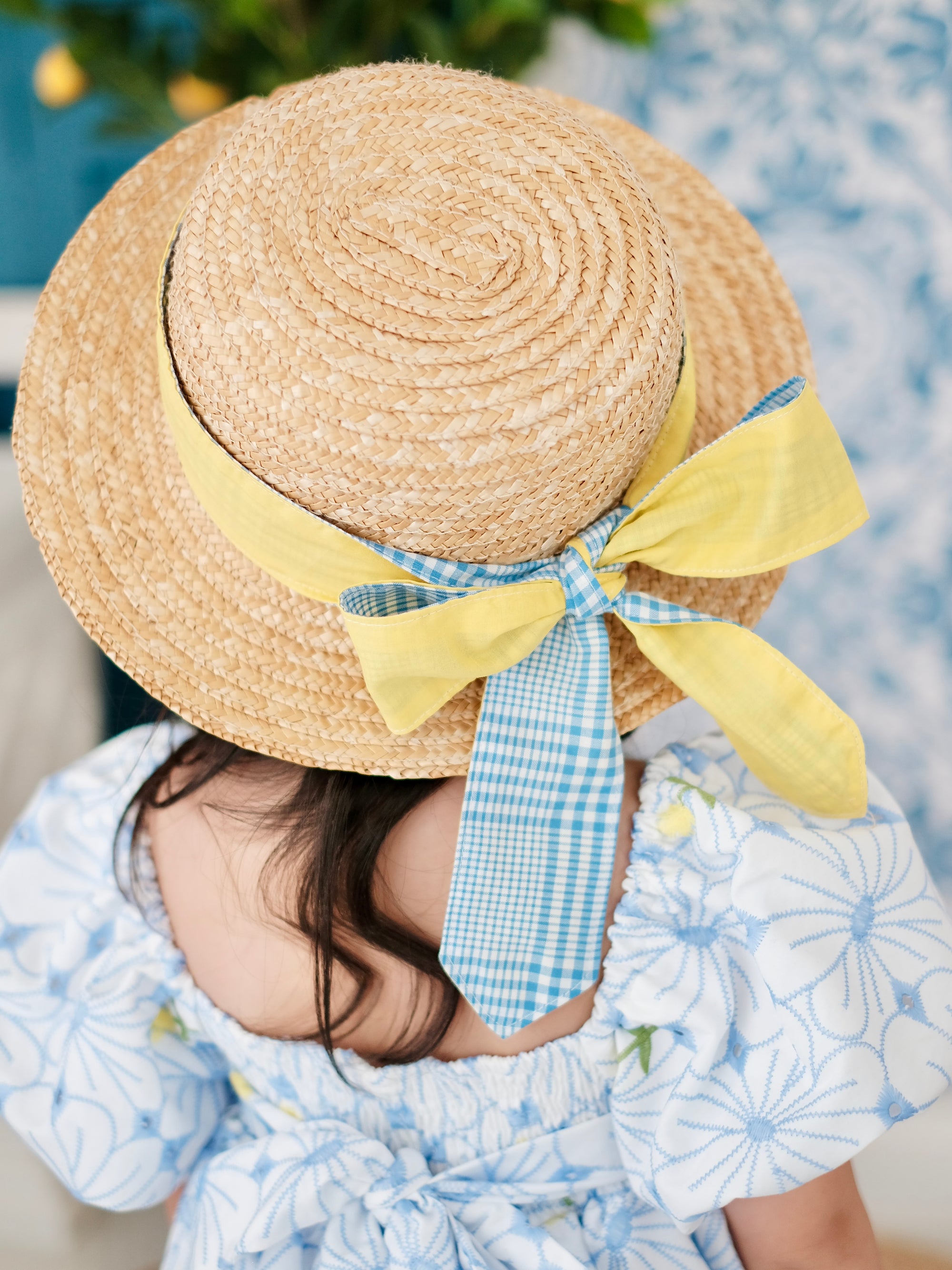 2-Tone Hat Wrap | Blue Gingham and Yellow