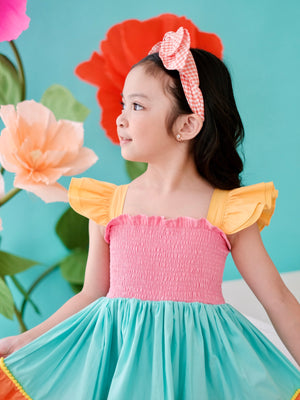 Double Bow Headband in Orange Gingham