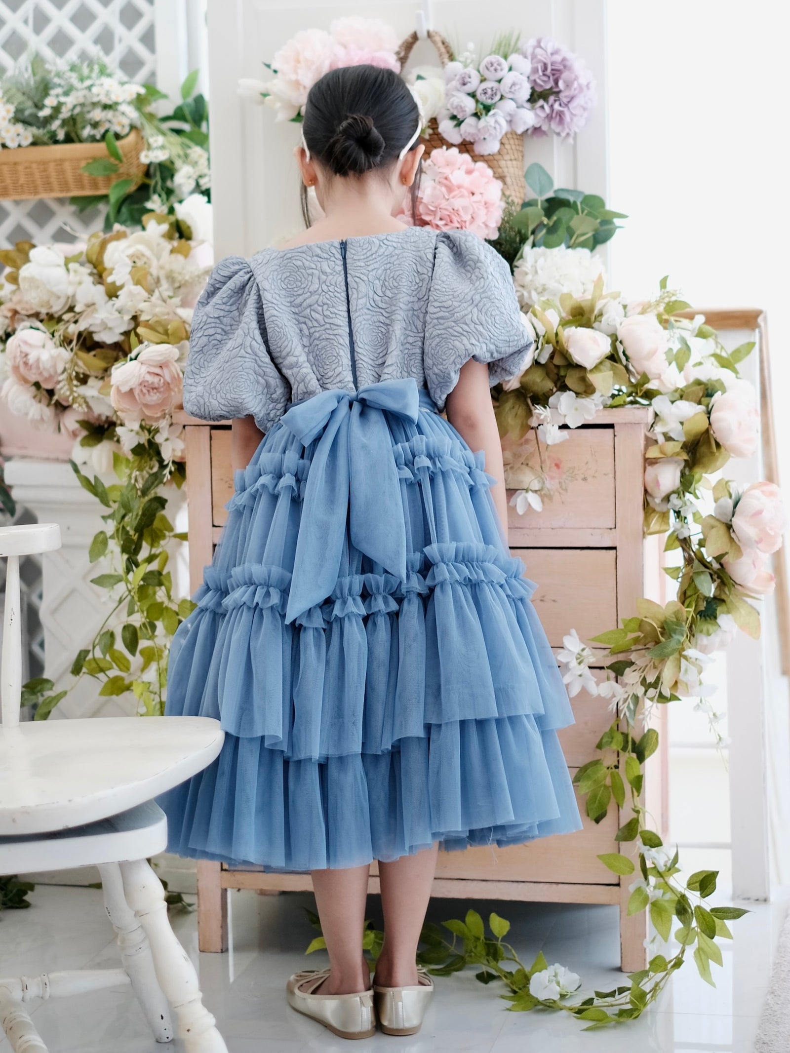 Pascalle Jacquard Midi Dress | Dusty Blue