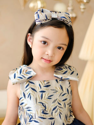 Jacquard Bow Headband in Blue and Bisque | Pre-order