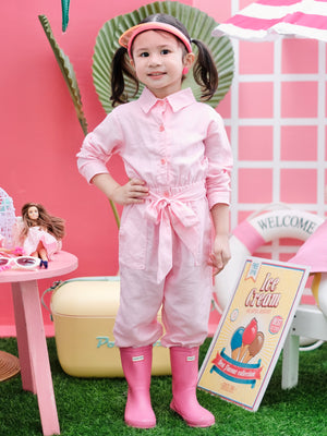 Renee Linen Jumpsuit in Bubblegum Pink