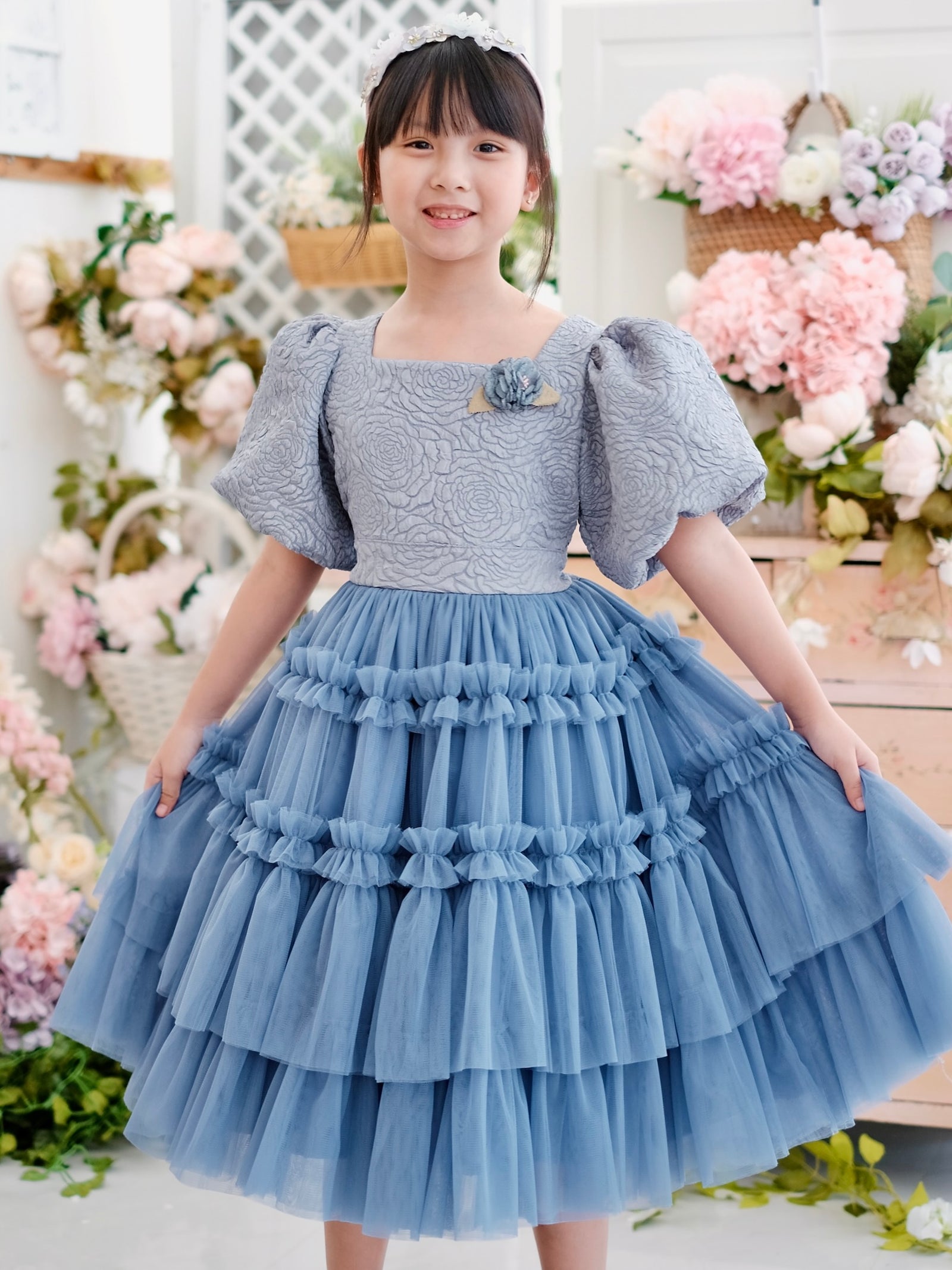 Pascalle Jacquard Midi Dress | Dusty Blue