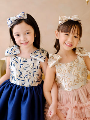 Jacquard Bow Headband in Blue and Bisque | Pre-order