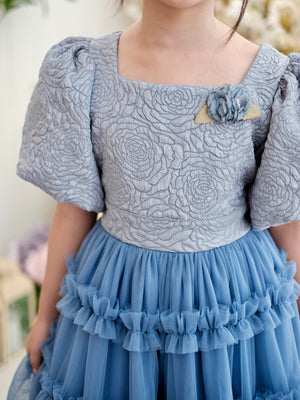 Pascalle Jacquard Midi Dress | Dusty Blue