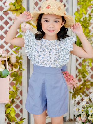 Nellie Playsuit | Dusty Blue and Ditsy Floral