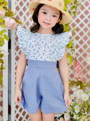 Nellie Playsuit | Dusty Blue and Ditsy Floral