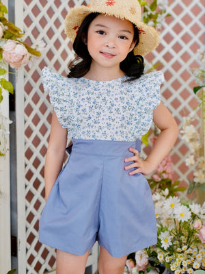 Nellie Playsuit | Dusty Blue and Ditsy Floral