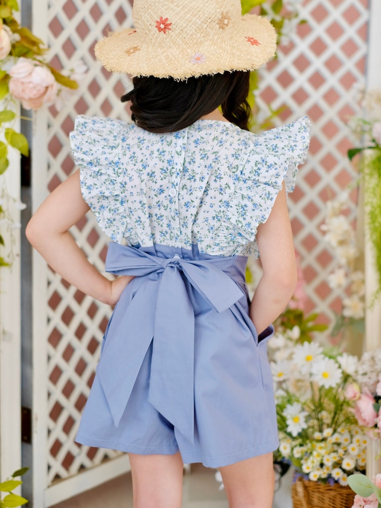 Nellie Playsuit | Dusty Blue and Ditsy Floral