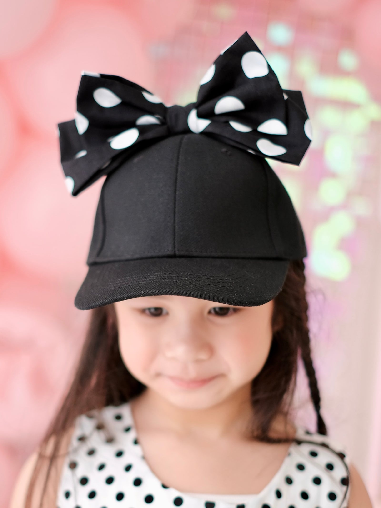 Black Polka Dot Bow Cap