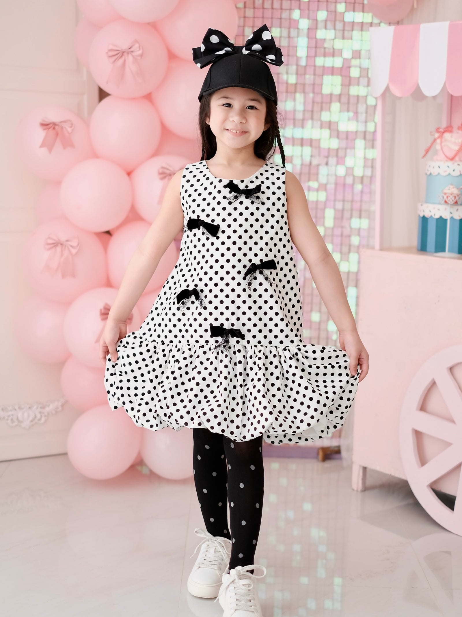 Black Polka Dot Bow Cap