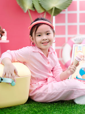Renee Linen Jumpsuit in Bubblegum Pink