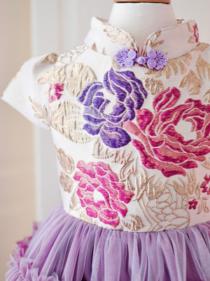 Annika Jacquard Dress in Muted Orchid and Gold