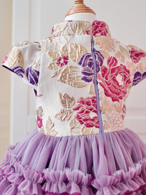 Annika Jacquard Dress in Muted Orchid and Gold