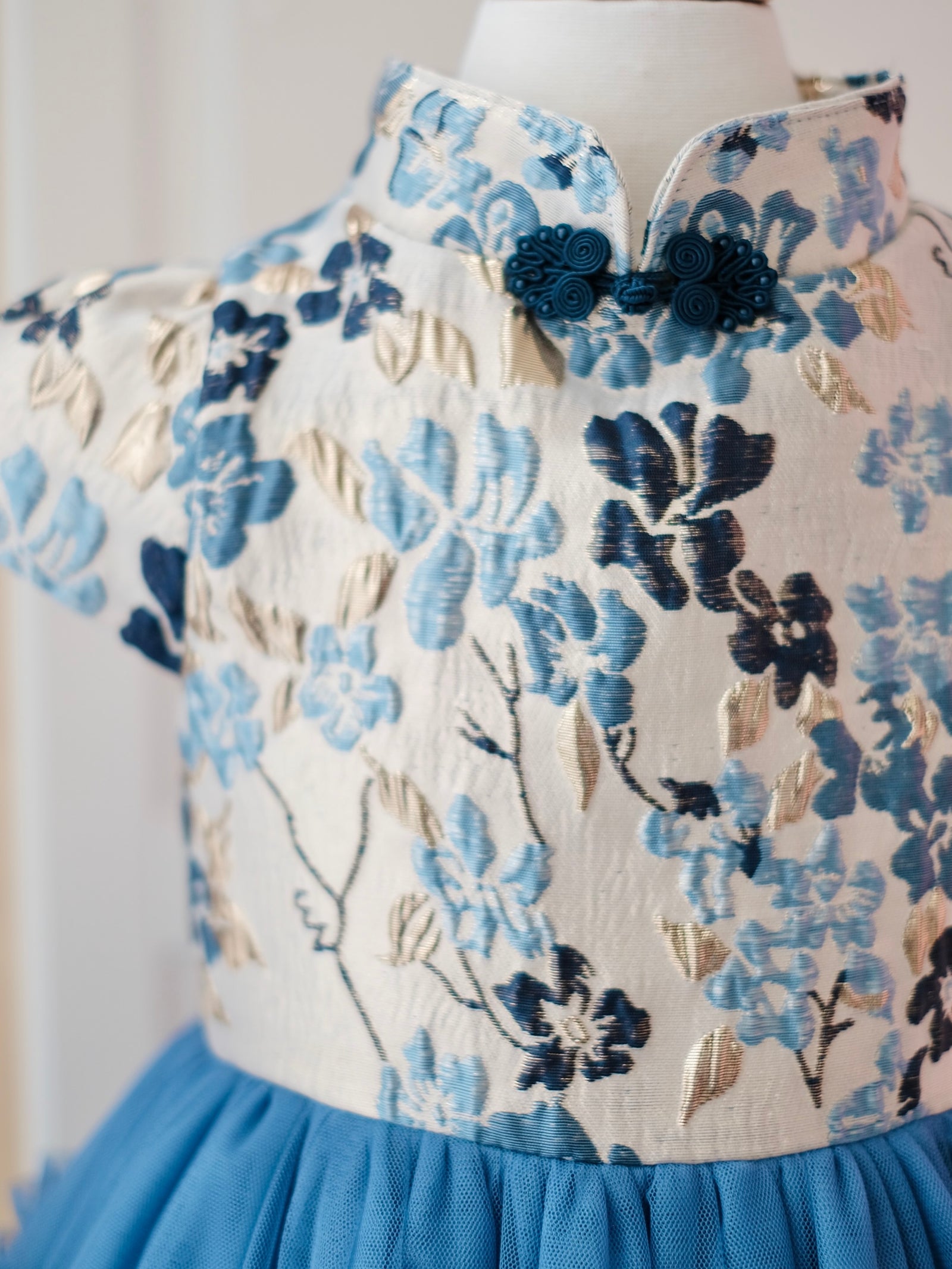 Annika Jacquard Dress in Dusty Blue | Pre-order