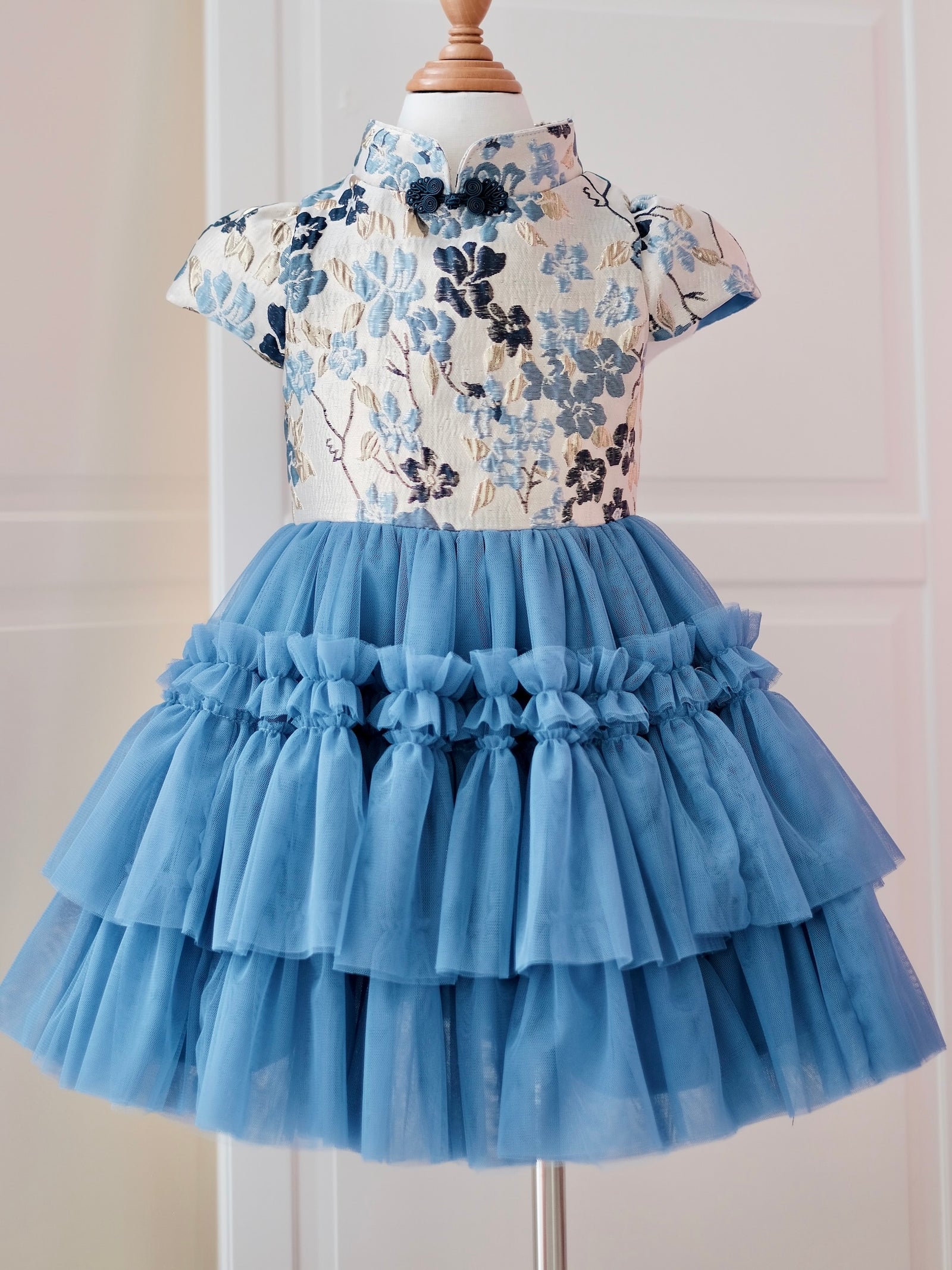 Annika Jacquard Dress in Dusty Blue | Pre-order