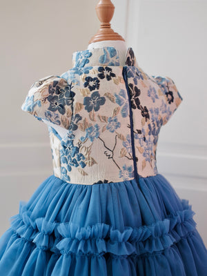 Annika Jacquard Dress in Dusty Blue | Pre-order